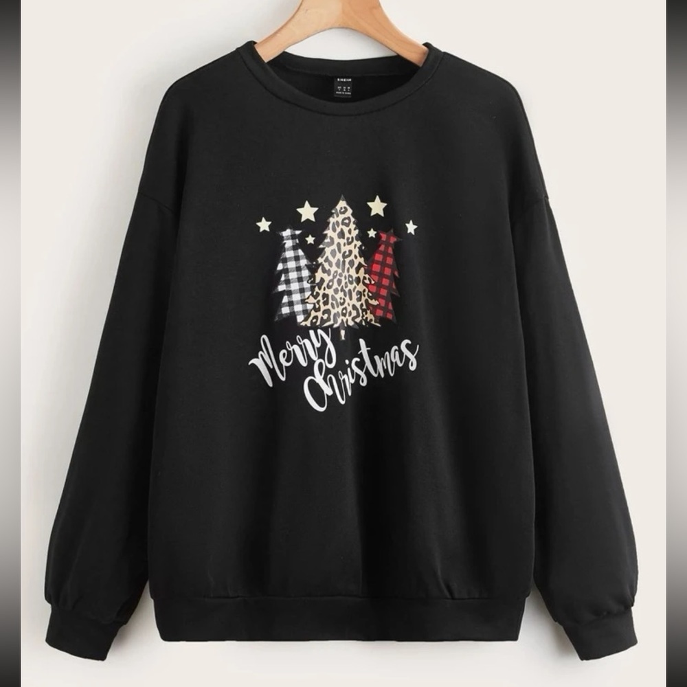 Christmas Holiday Black Drop Shoulder Pullover (NWOT)